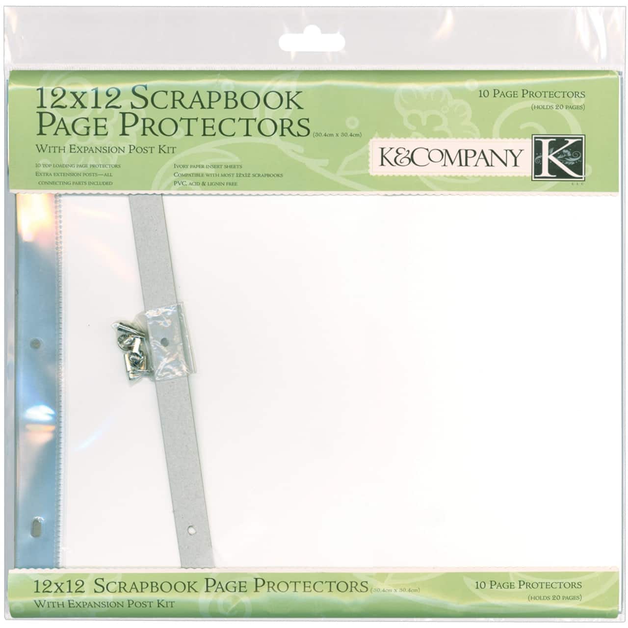 K &#x26; Company 12&#x22; x 12&#x22; Scrapbook Page Protectors with Expansion Post Kit